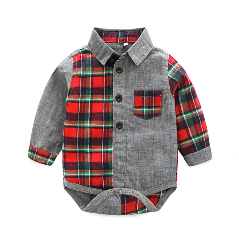Baby Boy Clothes Newborn Toddler Boys Set Cotton Clothing Suit (Romper + Long Pants) Plaid Infant |