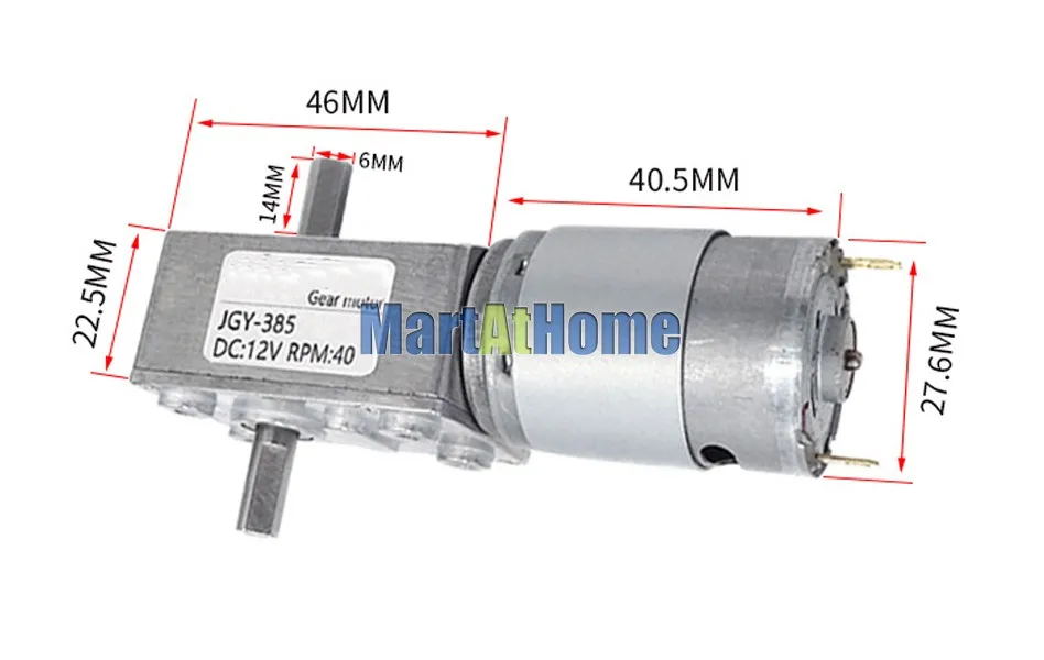 JGY385 Double Shaft Worm DC Gearmotor Speed Reduction Motor Self-locking 6V 12V 24V DC 8~214 RPM 1~30 KG.CM
