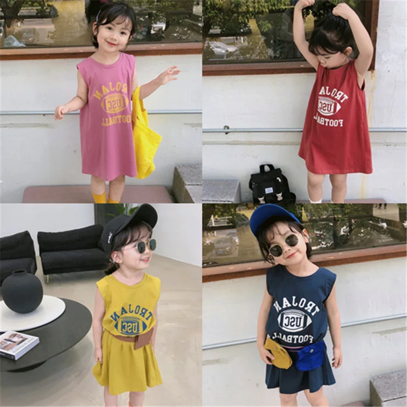 

Summer Baby Girls Casual Cotton Dress Kids Clothing for Girl Teens Sleeveless A-Line Dresses Letter Printing Children Clothes