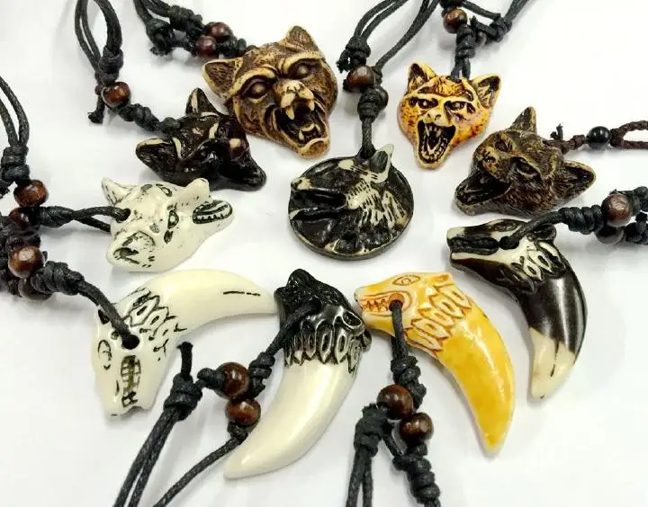 20 ожерелий восковой шнур из смолы Этническая имитация резной голова Волка