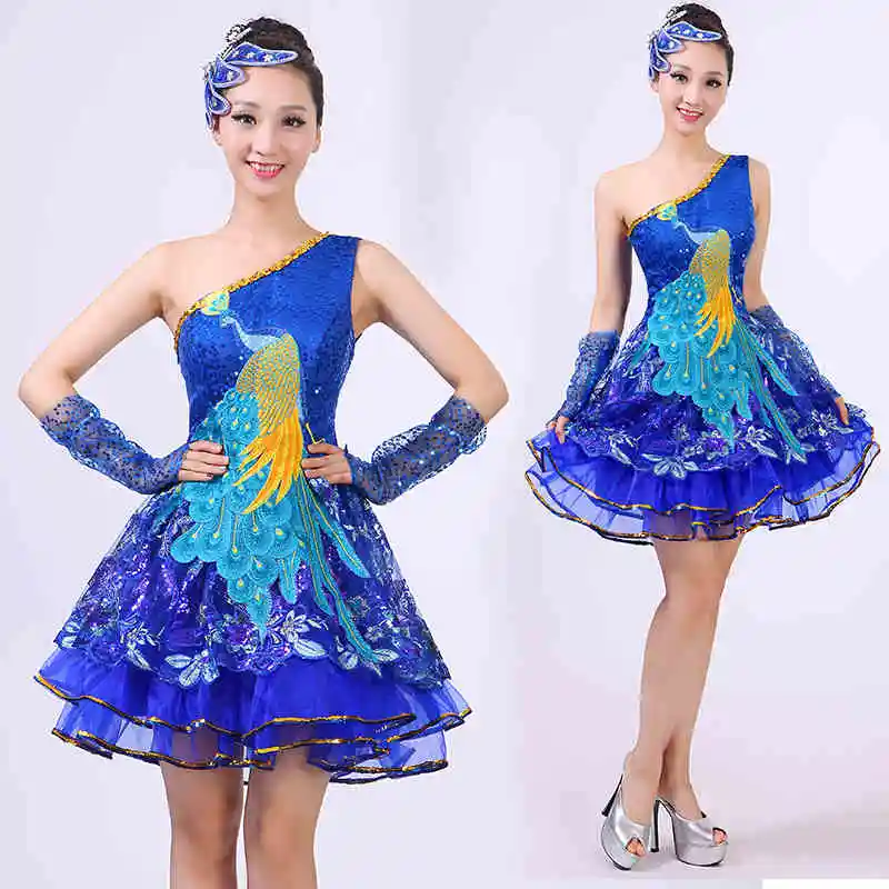 Женское платье для латинских танцев с бахромой и павлином выступлений на сцене