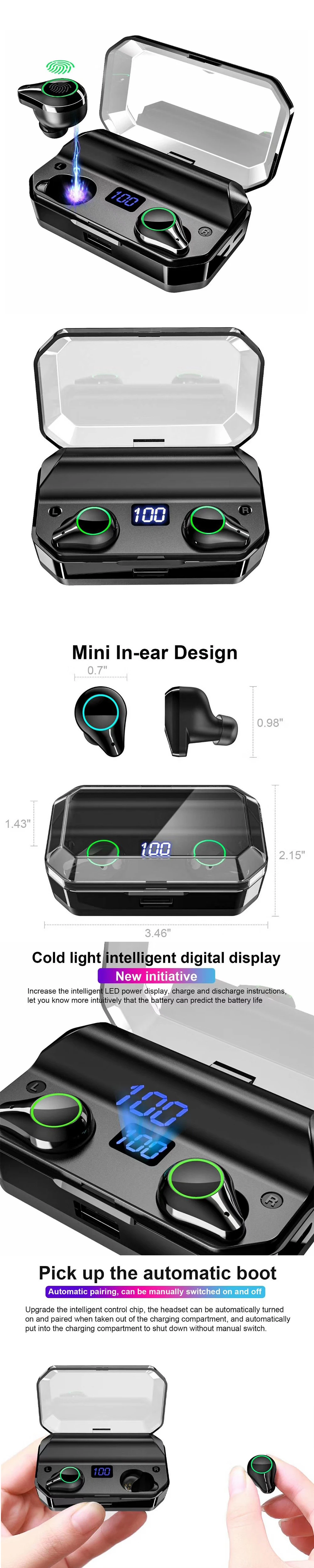 T9 LED Display Touch Bluetooth Earphones Earbuds 7000MA Power Bank Wireless Headphones Game In Ear Headset IPX7 Music Earpiece