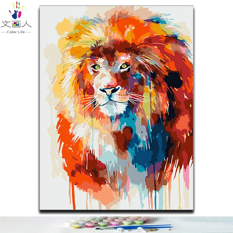 4998 colorful lion Diy раскраска краски картины по номерам кошка собака руббит свинья тигр лев волк Пингвин Панда и попугай животные картины по номерам - Цвет: 4998 colorful lion