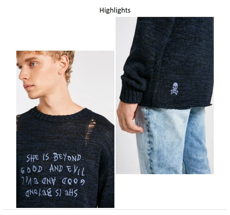 JackJones MLMR мужской шерстяной свитер с узором из рваных трикотажных хлопковых пуловеров мужская одежда 218324551