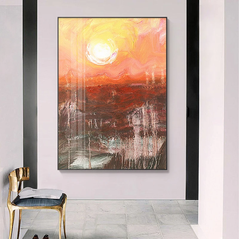 Абстрактный ярко-оранжевый восход пейзаж холст Картина Пейзаж Плакат для
