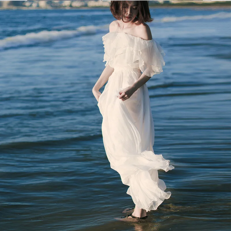 Лето 2017 г. Для женщин платье элегантный сладкий Slash Средства ухода за кожей шеи