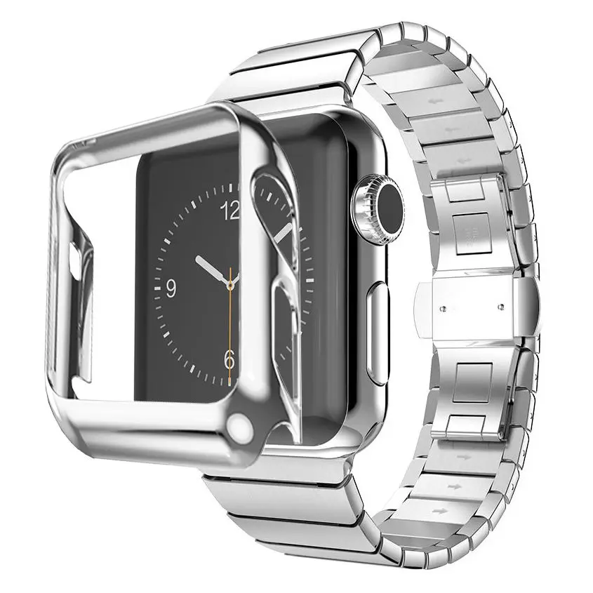 Защитный чехол+ браслет из нержавеющей стали для Apple Watch Series 3 2 ремешок для iWatch ремешок позолоченный чехол 42 мм 38 мм