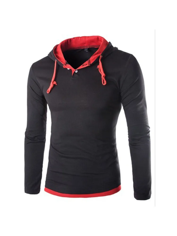 Новинка 2017 Мужская футболка с длинным рукавом и капюшоном модная повседневная