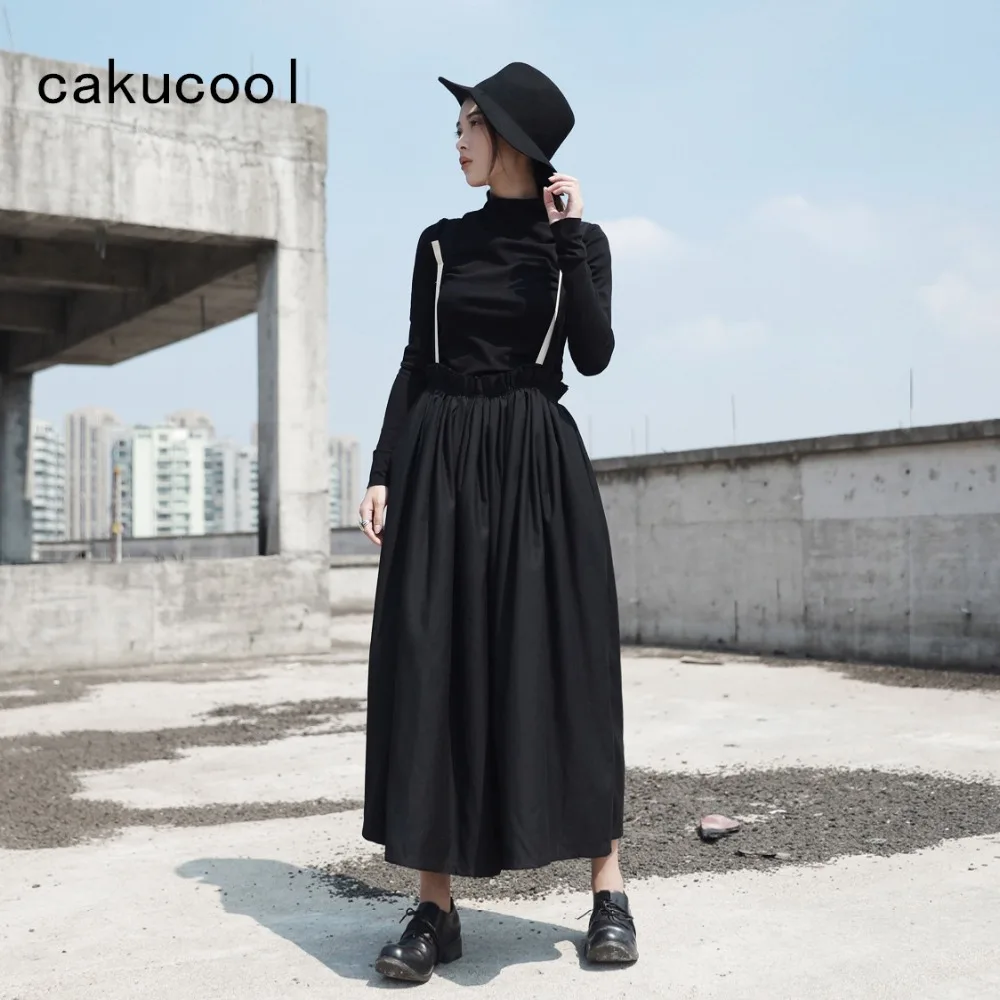Cakucool/Новый дизайн Черно белая юбка на подтяжках Длинные бальные юбки бретелях