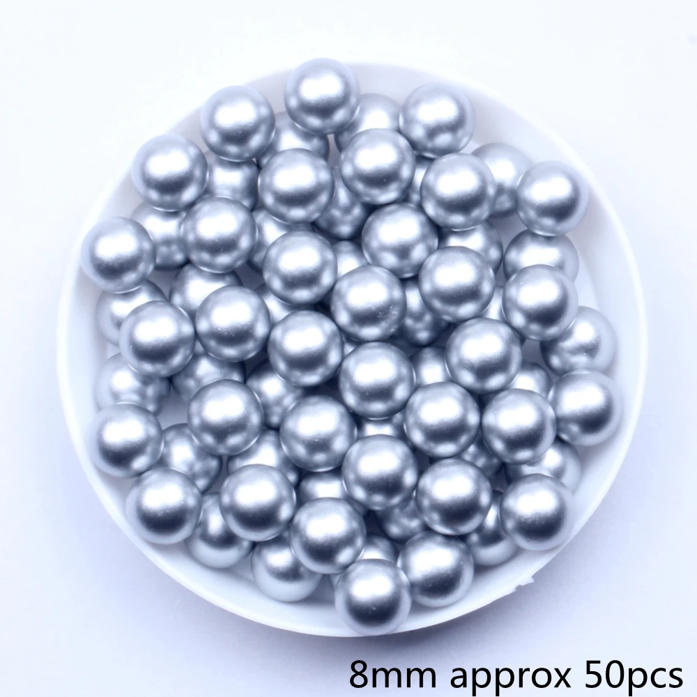 Matte Silver 8mm 50 Круглые Бусины матовое золото матовое серебро 5 6 8 мм Классический полимерный жемчужины без отверстия имитация стразы используется для творчество, рукоделие, Декор - Цвет: Matte Silver 8mm 50