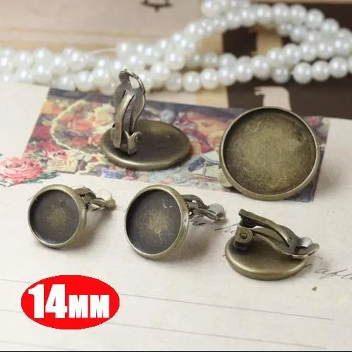 

14MM vintage brass bronze clip on earrings stud base setting bezels tray blanks 1701005-2