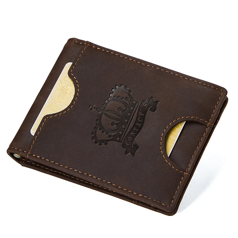 CONTACT'S crazy horse rfid Тонкий кошелек с зажимом для денег металлический из натуральной