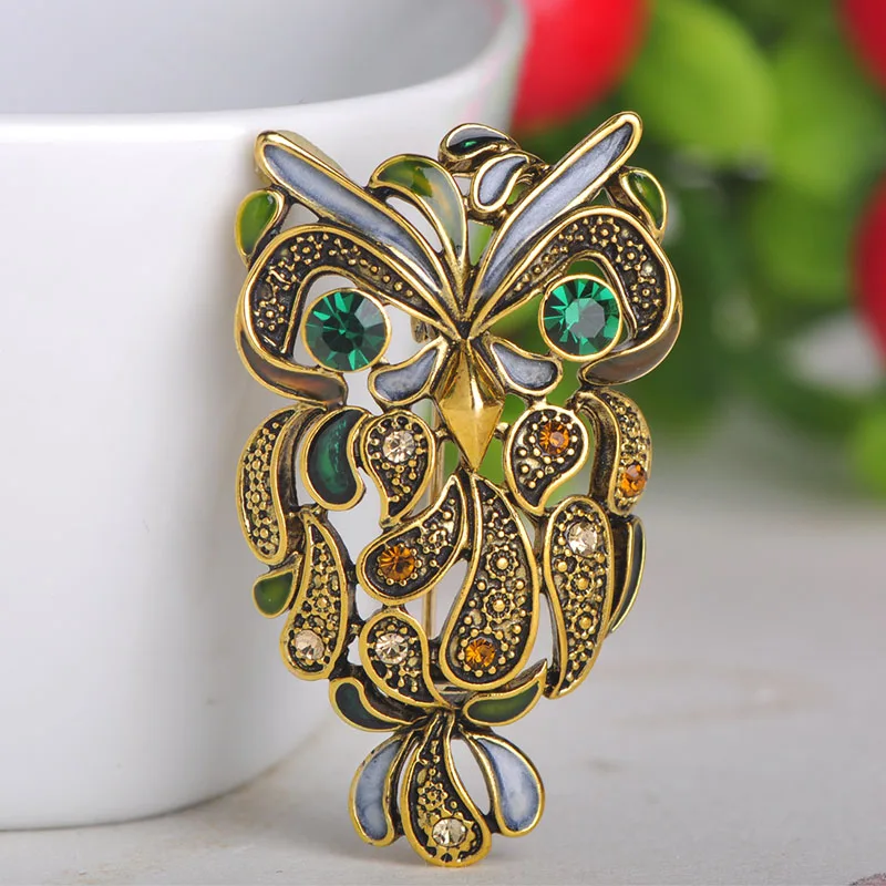 Женская Винтажная брошь Blucome золотистая металлическая эмалированная с зеленым
