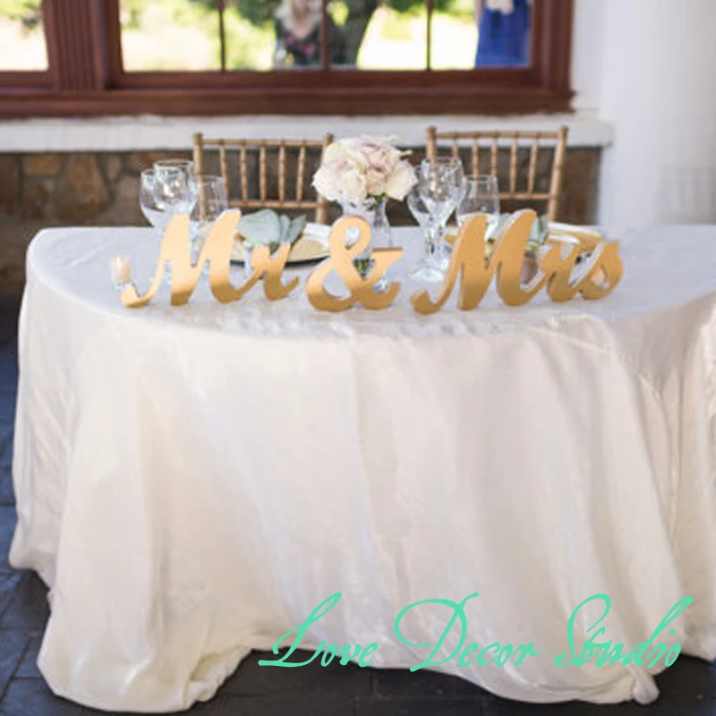 

Script letters table sign Mrs and Mr for wedding table - gold silver Mrs and Mr, Mrs and Mr letters glitter, wooden letter