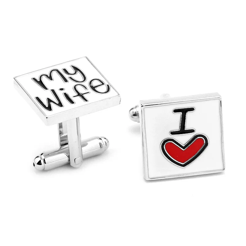 Fashion Men's Cufflinks Squre Shaped I Love My Wife Wedding Party Suit Gift For Men Husband Boyfriend | Украшения и