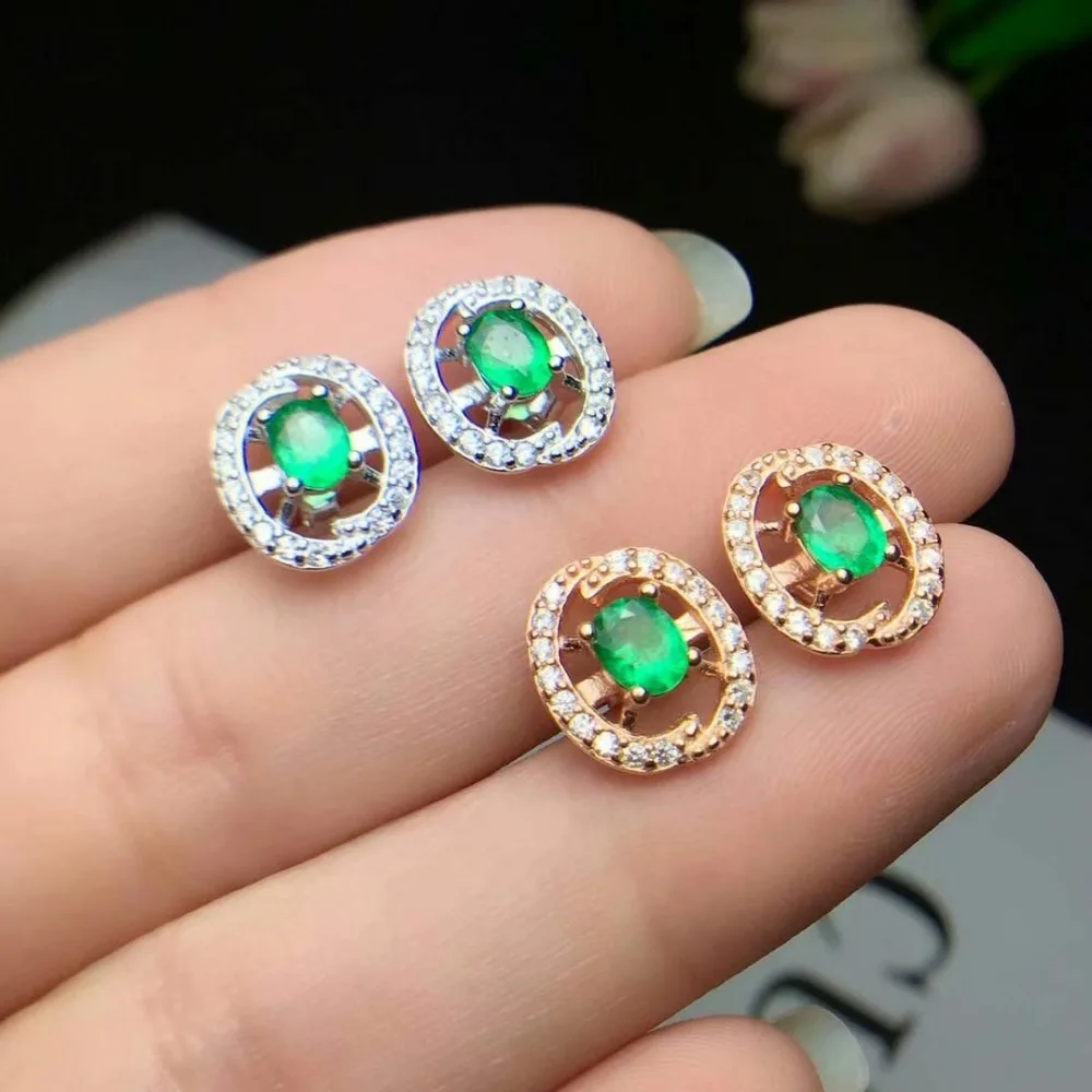 Серьги гвоздики SHILOVEM из стерлингового серебра 925 пробы с натуральным изумрудом
