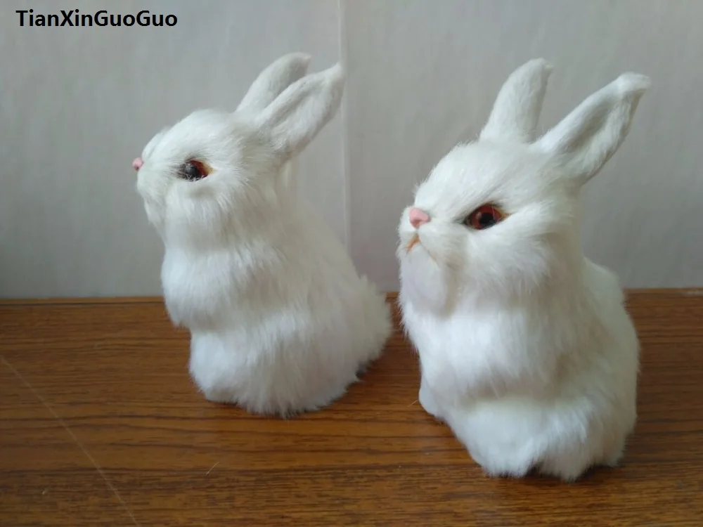 

simulation white rabbit hard model polyethylene&furs 11x7cm rabbits one lot/ 2 pcs prop,home decoration gift s1686