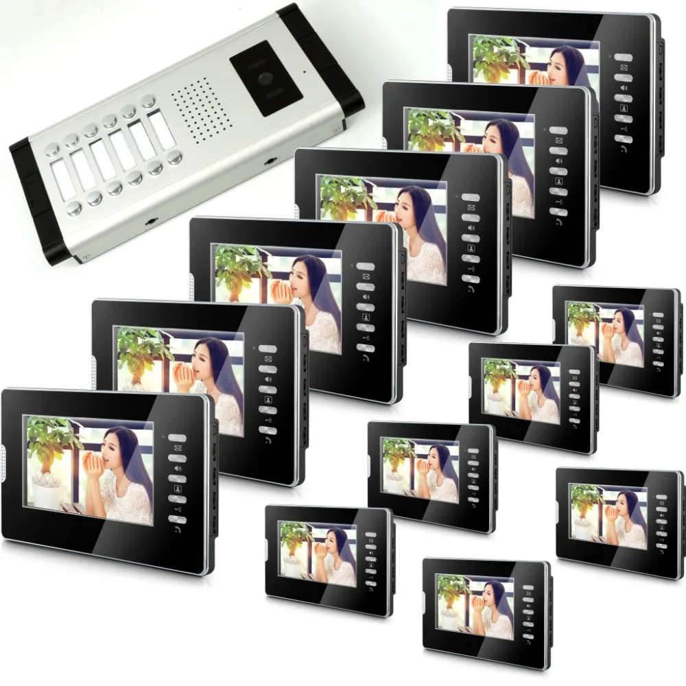 YobangSecurity 7 Inches Color Wired Video Doorbell Door Chime,Rainproof Door Phone For 12 Units Villa Apartment Intercom