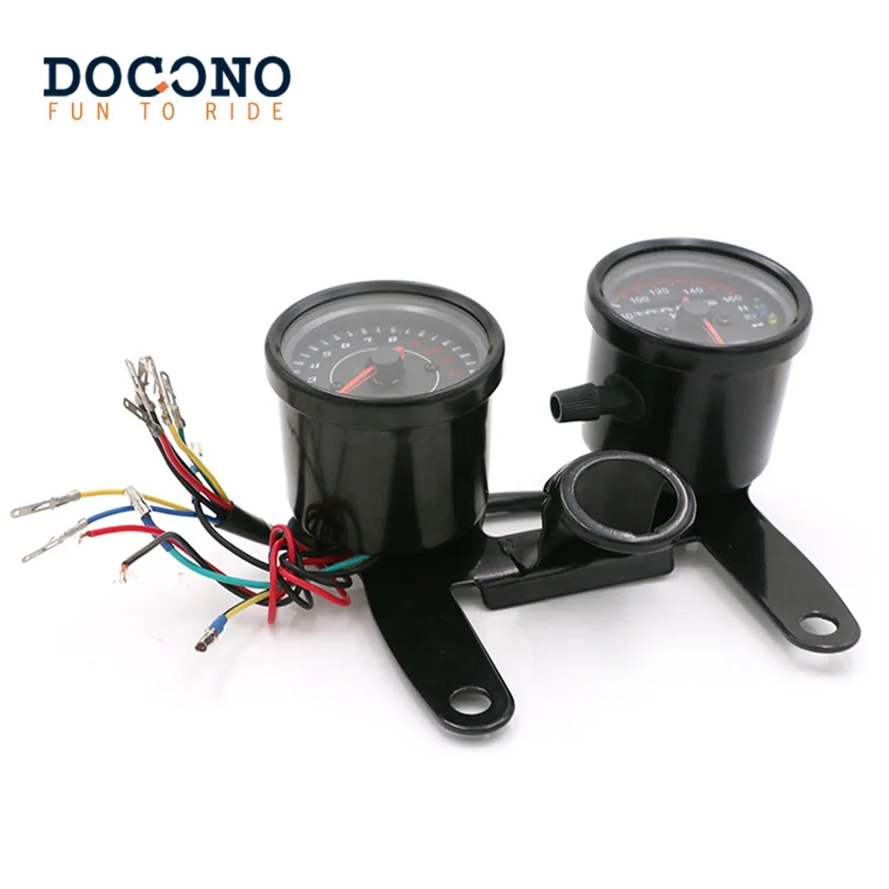 

Universal Motorcycle Speedometer Odometer Gauge 0~160km/h 13000 RPM LED Backlight Tachometer Set Black Instrument