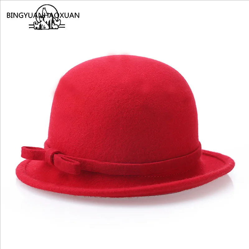 

BINGYUANHAOXUAN, женская зимняя шляпа-федора, австралийский британский стиль, из чистой шерсти