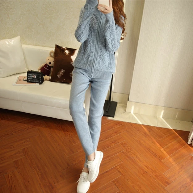 Pull Wool Special Offer Women 2020 Spring Women's New 2-piece Suit Cashmere Knit Casual Trousers Vintage Two Piece Set Female