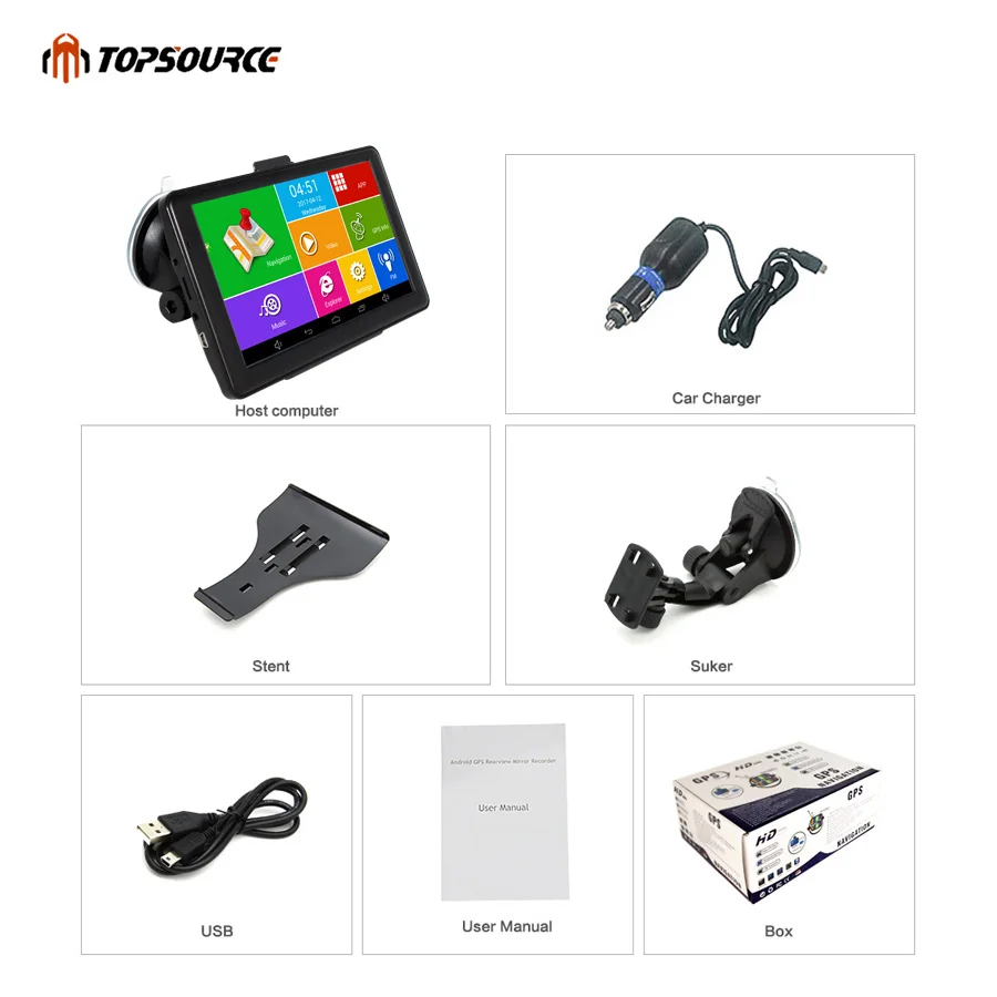 Автомобильный GPS навигатор TOPSOURCE Android Wi Fi Bluetooth FM радио спутниковая навигация