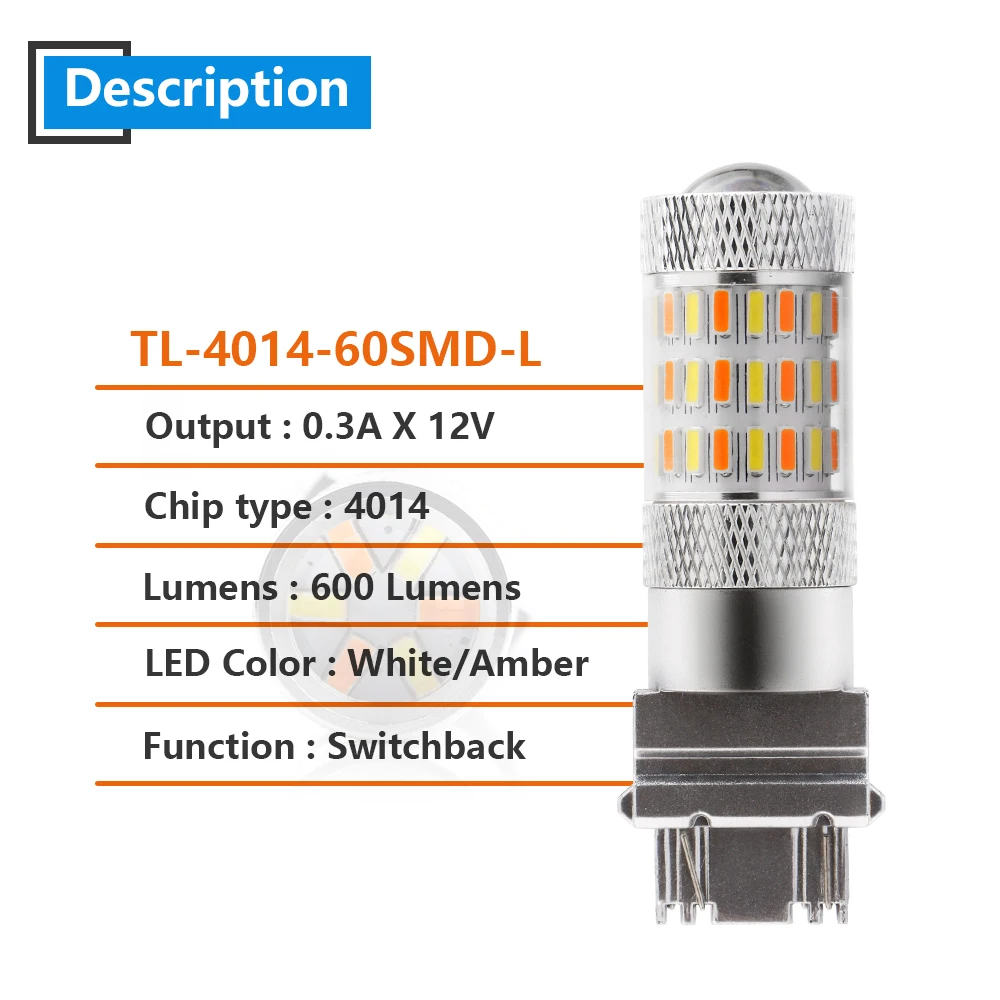 4 шт. 12V T25 3157 4014 60 SMD лампа 600Lm белый и янтарный двойной цвет светодиодный