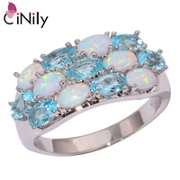 cinily created white fire opal blue zircon silver plated ring wholesale fashion for women jewelry ring size 7 8 9 oj8991