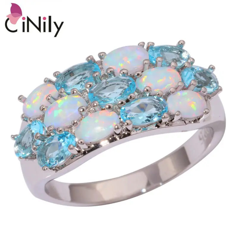 Кольцо CiNily Created модное женское кольцо с белым огненным опаловым синим цирконием и
