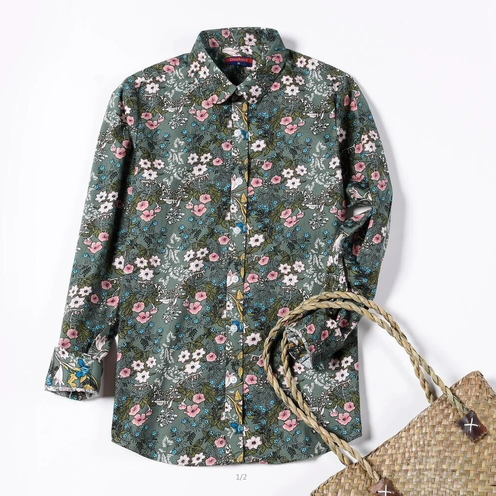 Женская блузка с цветочным принтом Dioufond хлопковая рубашка размера плюс 5XL на лето