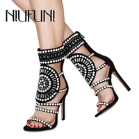 niufuni big size 42 gladiator sandals women high heels shoes crystal rhinestone fashion design lady nightclub sexy dress shoes