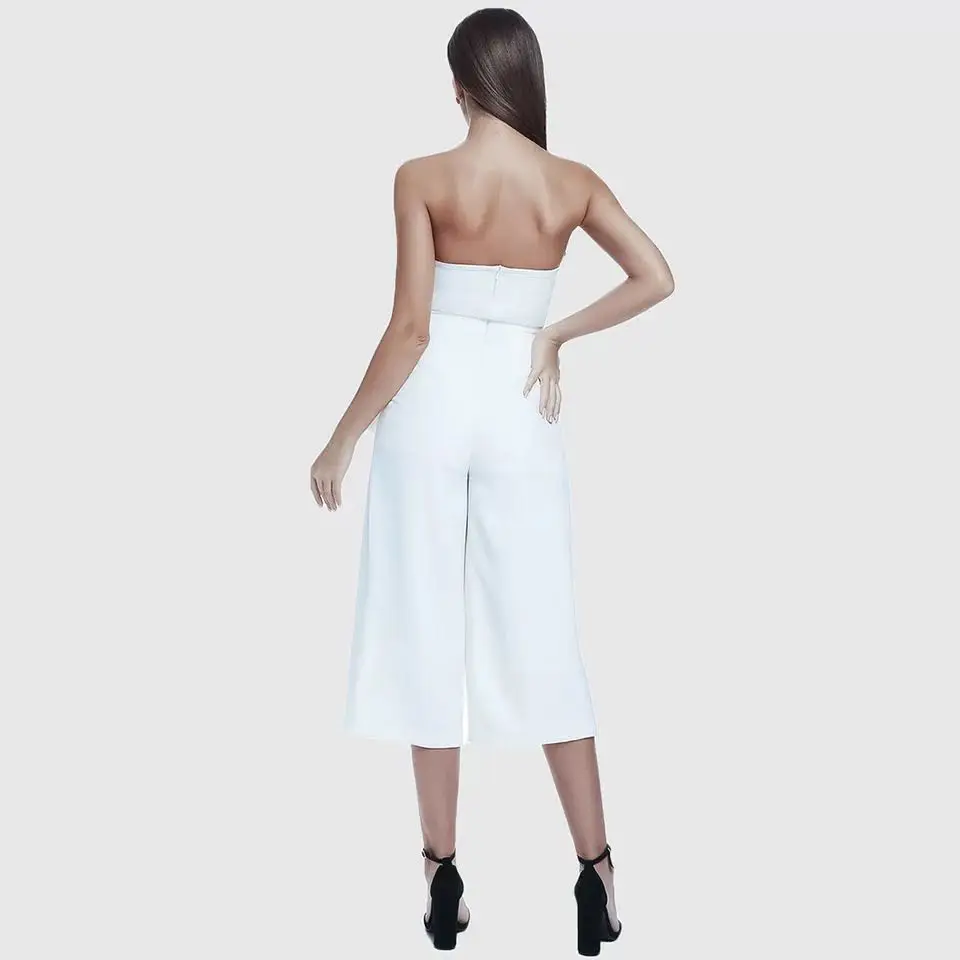 Женский комбинезон с открытой спиной элегантный до щиколотки без бретелек в