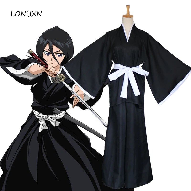 Аниме BLEACH Kuchiki Rukia Косплей Шинигами кимоно с мотивом смерти душа жнец полный комплект Куросаки костюм Ичиго(Топы+ брюки+ пояс