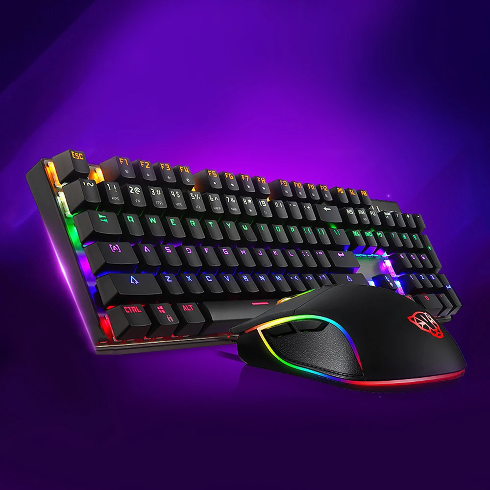 Механическая игровая клавиатура мышь набор с RGB подсветкой Проводная 2400 dpi