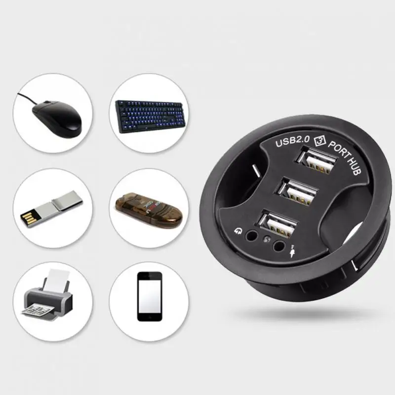 Офисный Компьютерный стол с круглым отверстием USB разветвитель 3 USB концентратора конвертер ноутбук/ПК/Mac интерфейс расширения аудио порт Plug play