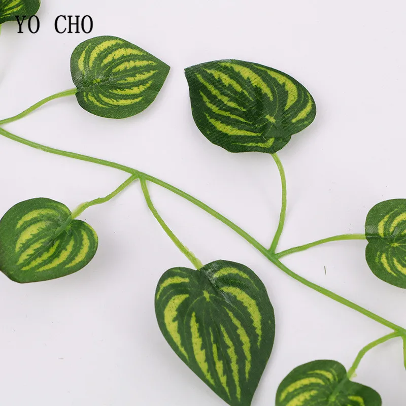 YO CHO 6PCS/LOT Fake Grape Vine Plant Leaf For Bar Wedding Garden Home Decoration DIY Green Artificial Rattan Plants Wall Decor