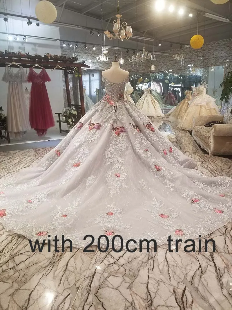 with 200cm train LS91289 роскошное бальное платье вечернее платье с цветной ручной работы цветы с плеча блестками платье партии с поездом как фотографии - Цвет: with 200cm train