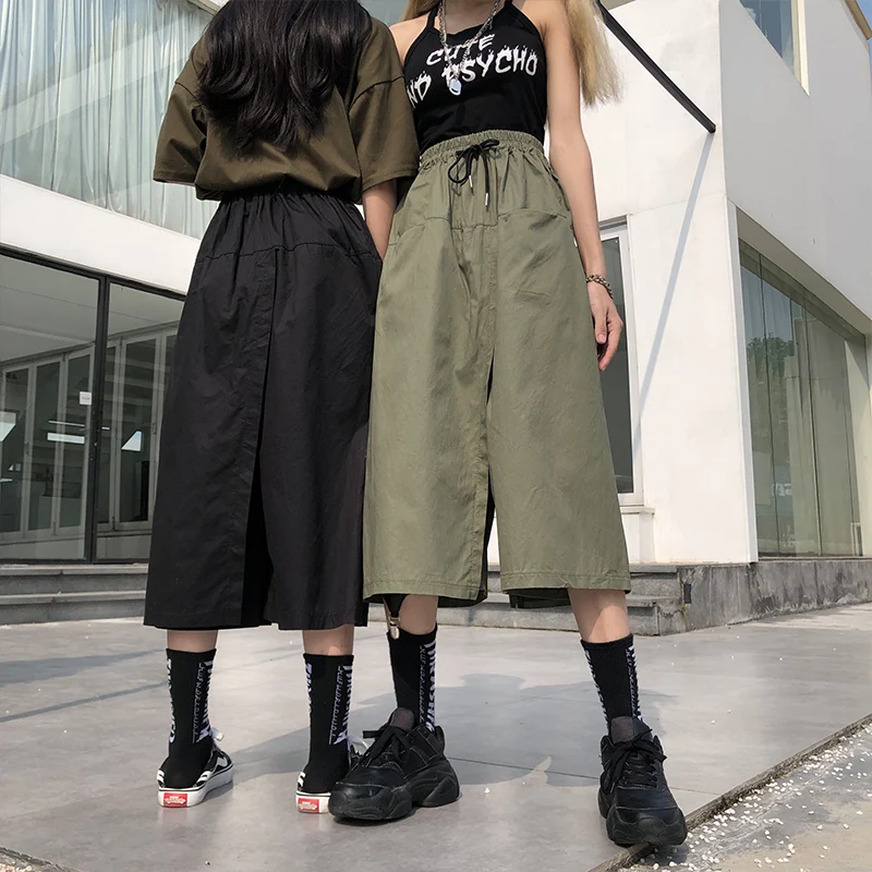 Woherb Harajuku широкие брюки Капри женские брюки с высокой талией уличная одежда летние корейские брюки карго Pantalones Mujer