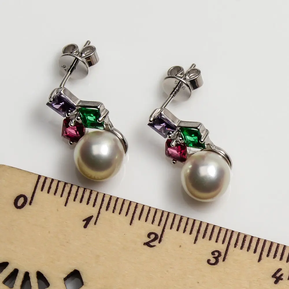 CHIN'S 7.5-8mm Cream Real Akoya Pearl Crystal Drop Earrings 925 Sterling Silver | Украшения и аксессуары