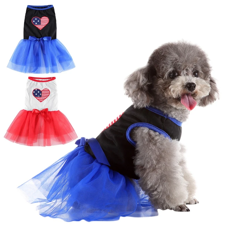 Летнее платье с бантом для собаки искусственное принцессы узором в виде сердца и