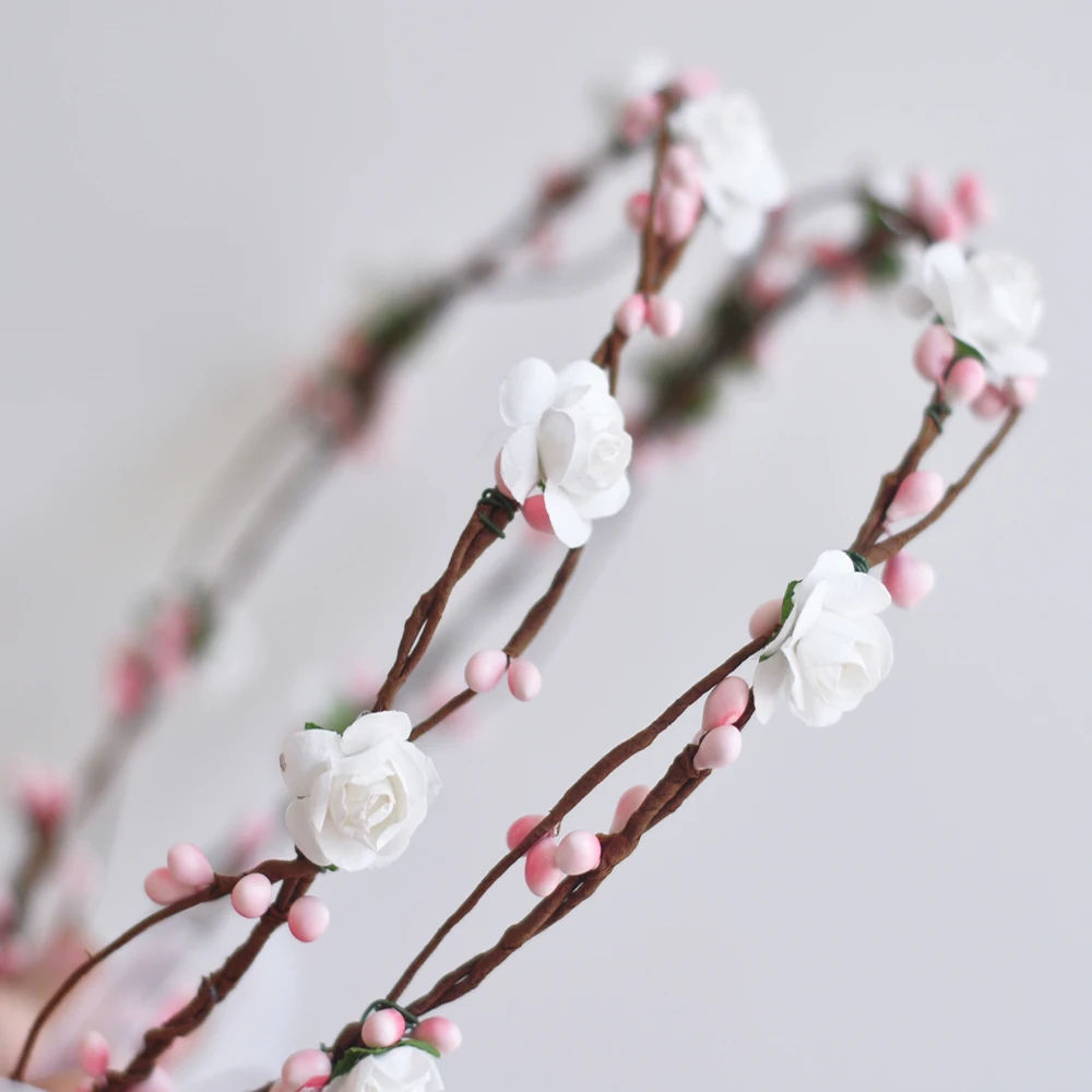 6 шт. обручи для волос с цветами розовые ягоды и белые листья|leaf crown|crown hair bandwedding