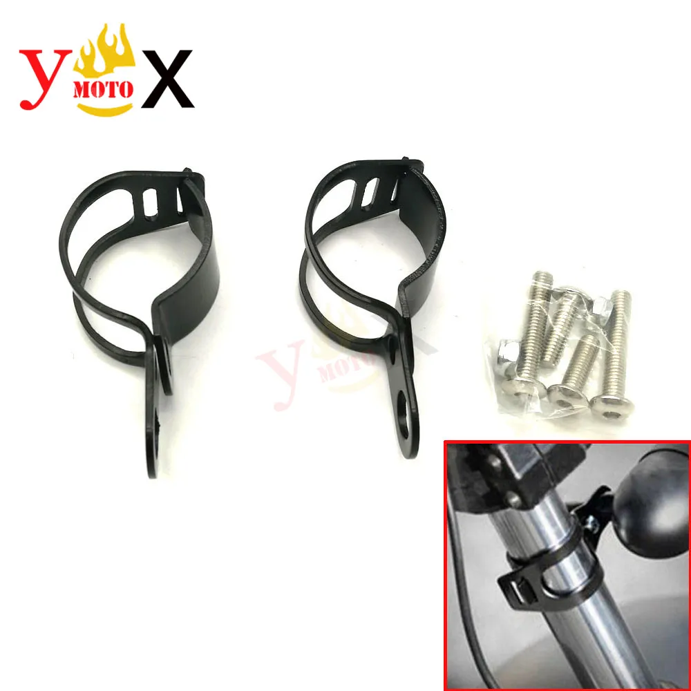 

Черный Кронштейн поворотника для мотоцикла 30-45 мм, зажим для вилки, светильник, держатель для лампы, держатель для переделки для Harley Cafe Racer ...