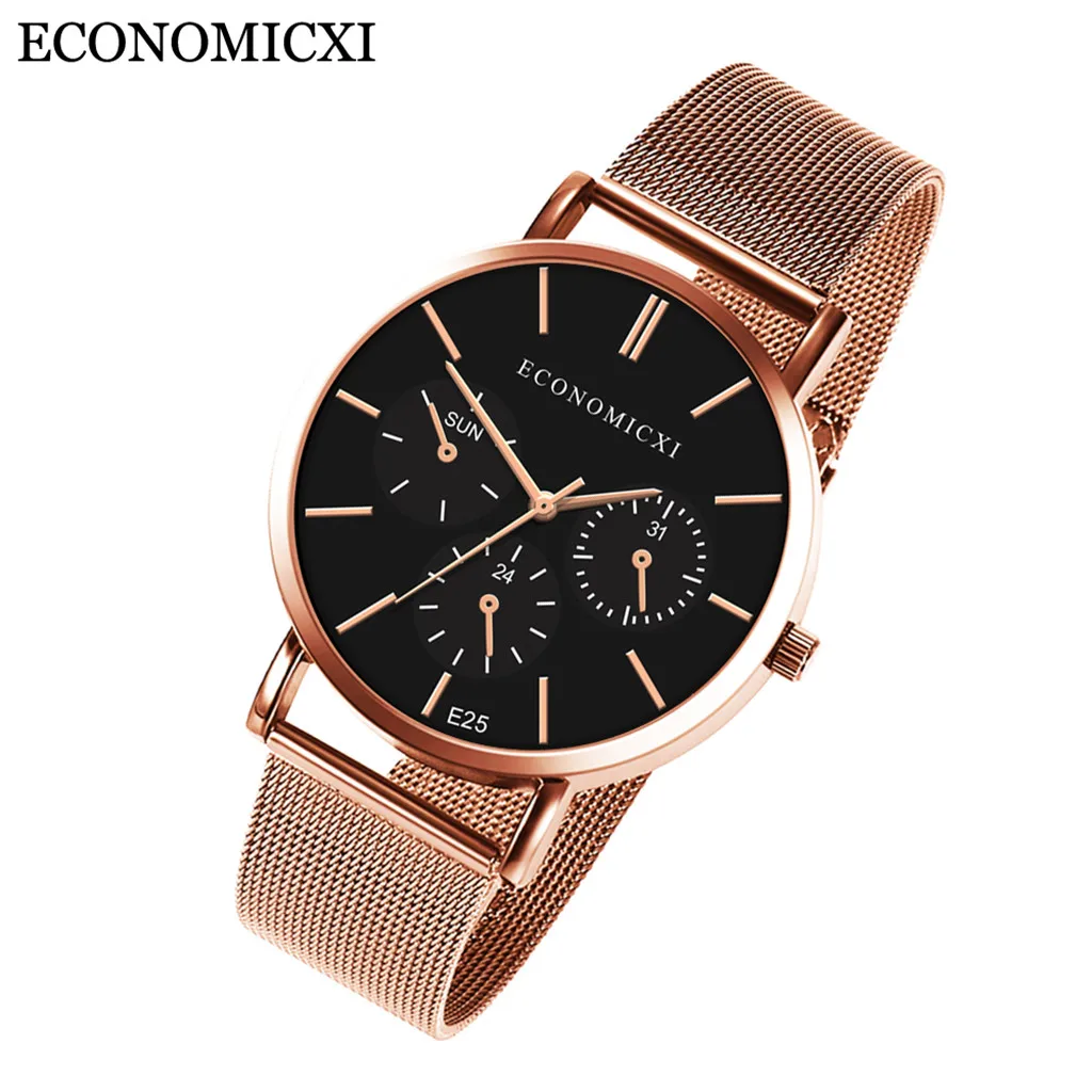 Мужские модные часы reloj hombre, простые часы из нержавеющей стали с тремя глазами, маленький циферблат, мужские кварцевые часы