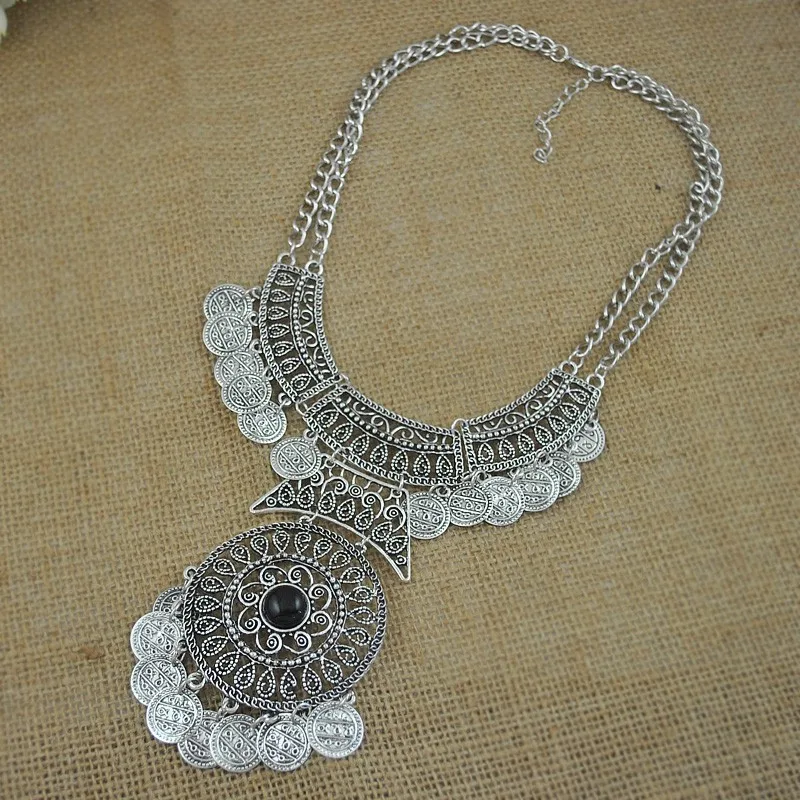 

Vintage Gem Statement Bohemian Necklace Jewelry Fashion Collar Choker Tassel Coin Gypsy Ethnic Maxi Necklaces Women