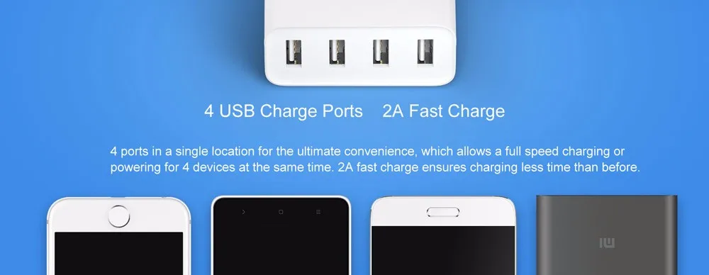 Xiaomi USB зарядное устройство 4 порта 5 В/7A 35 Вт дорожное настенное зарядное устройство 2.4A Быстрая зарядка для iPhone iPad Android телефон mi 8 mi X 2