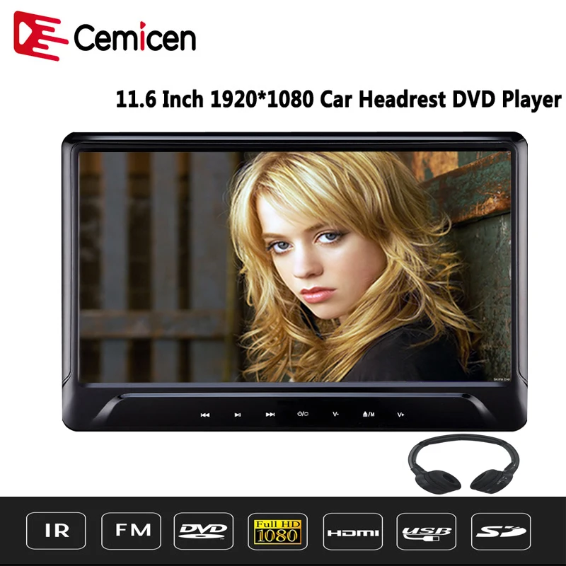 XST 11.6-дюймовый автомобильный монитор DVD-плеера для подголовника с поддержкой кнопки сенсорного экрана 1920 * 1080 HD 1080P Video/USB/SD/IR/FM/HDMI/Speaker/Game.