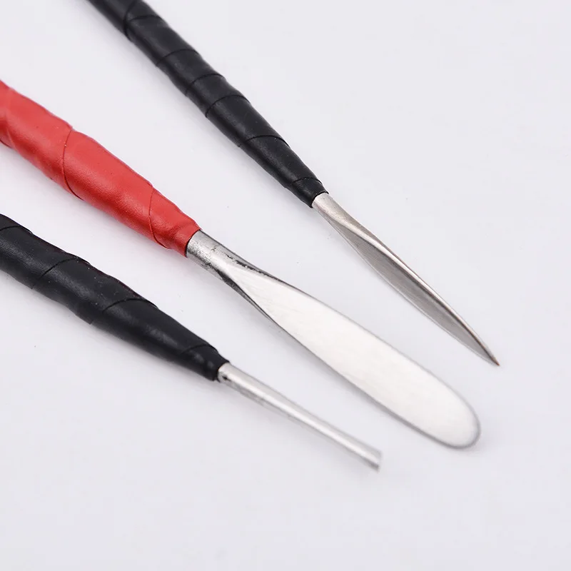 Clay Plastic Knife Auxiliary Tool 3 Sets of Stainless Steel Double Head Tied Silk Ribbon Handle Ceramic Modeling Handmade|Инструменты