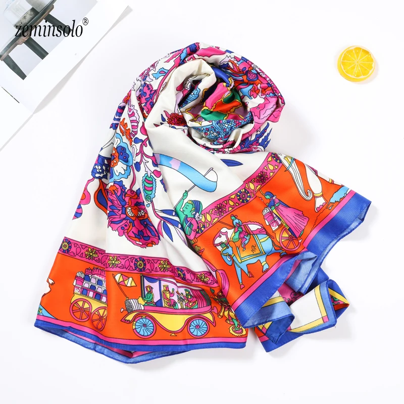 Большие шали шарф из 100% шелка Женские палантины с принтом дерева квадратные