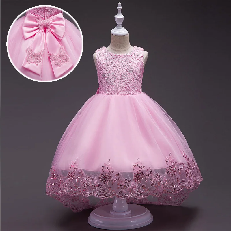 Pink Новинка; Vestidos; летнее платье для девочек; коллекция года; костюмы для детей; платья принцессы для девочек-подростков; свадебное платье; кружевная детская одежда - Цвет: Pink