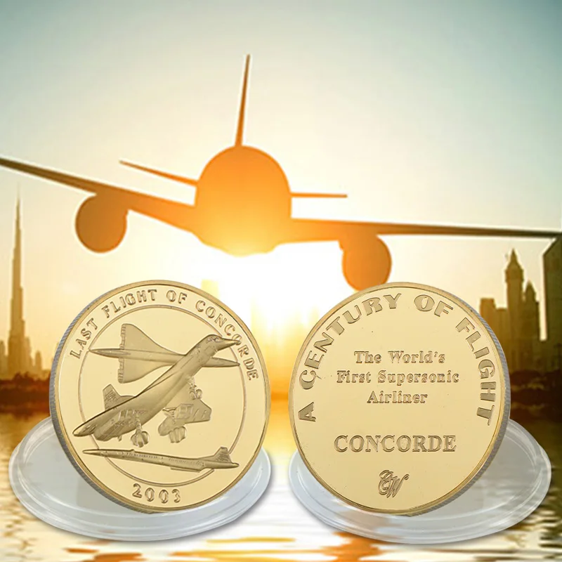 

WR US последний полет золотой металлической монеты Concorde домашний декор первая в мире сверхзвуковая авиалайнер 24k позолоченная монета